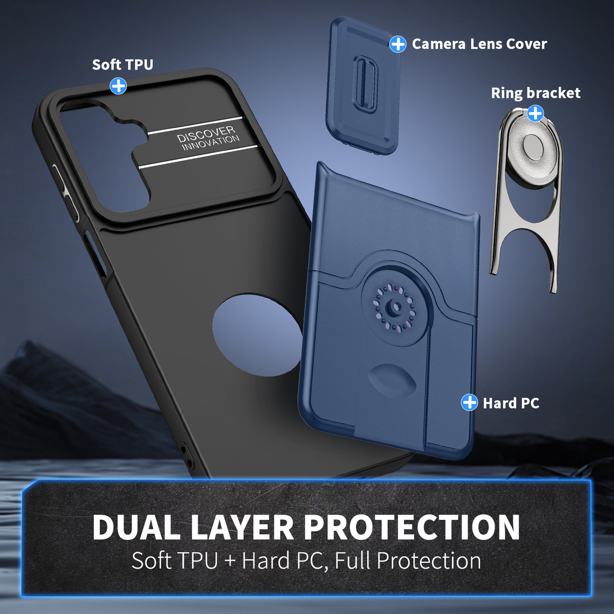 For Samsung Galaxy A27 5G Case with Slide Camera Cover Kickstand PC + TPU Protective Phone Shell