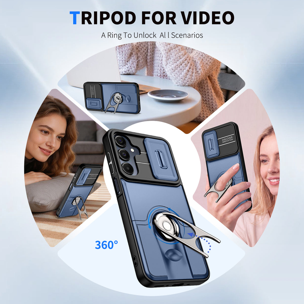For Samsung Galaxy A27 5G Case with Slide Camera Cover Kickstand PC + TPU Protective Phone Shell