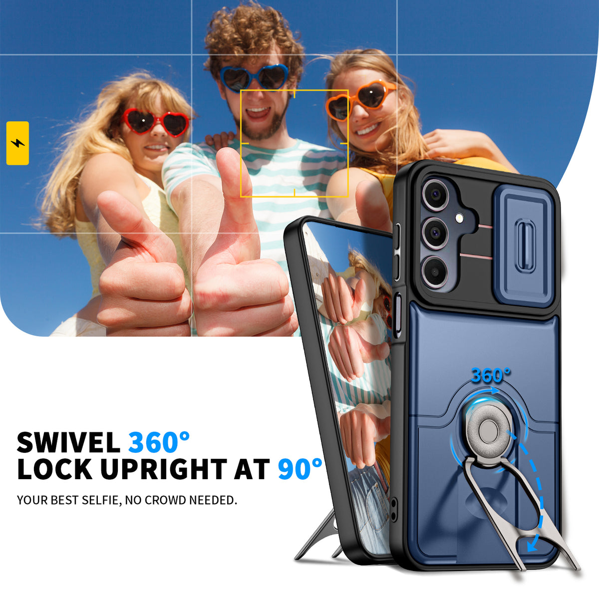 For Samsung Galaxy A27 5G Case with Slide Camera Cover Kickstand PC + TPU Protective Phone Shell