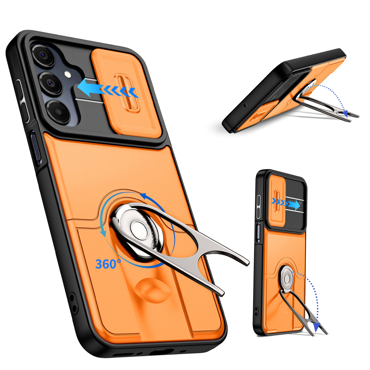 For Samsung Galaxy A27 5G Case with Slide Camera Cover Kickstand PC + TPU Protective Phone Shell