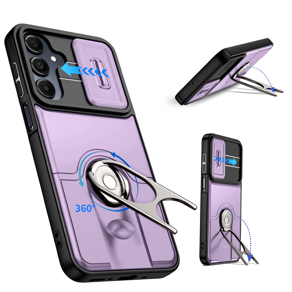 For Samsung Galaxy A27 5G Case with Slide Camera Cover Kickstand PC + TPU Protective Phone Shell