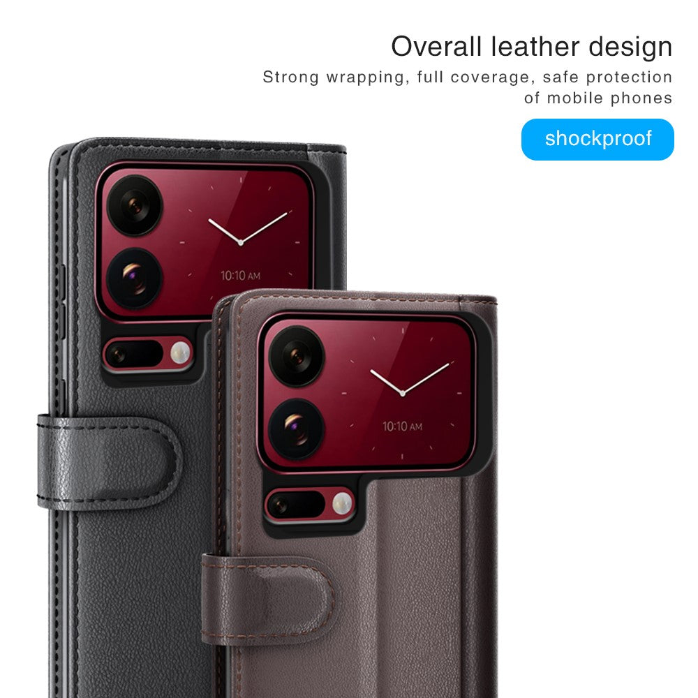 For Xiaomi 18 Pro Max Case Genuine Split Leather Phone Cover with Wallet Stand
