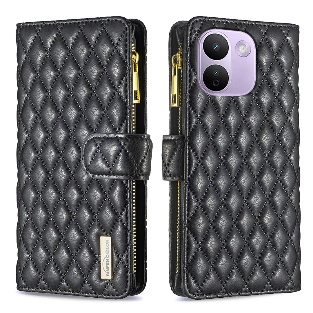 BINFEN COLOR for Xiaomi Redmi Note 17 Pro Max 5G / Note 17 Pro+ 5G BF Style-15 Leather Case Zipper Pocket Rhombus Phone Cover