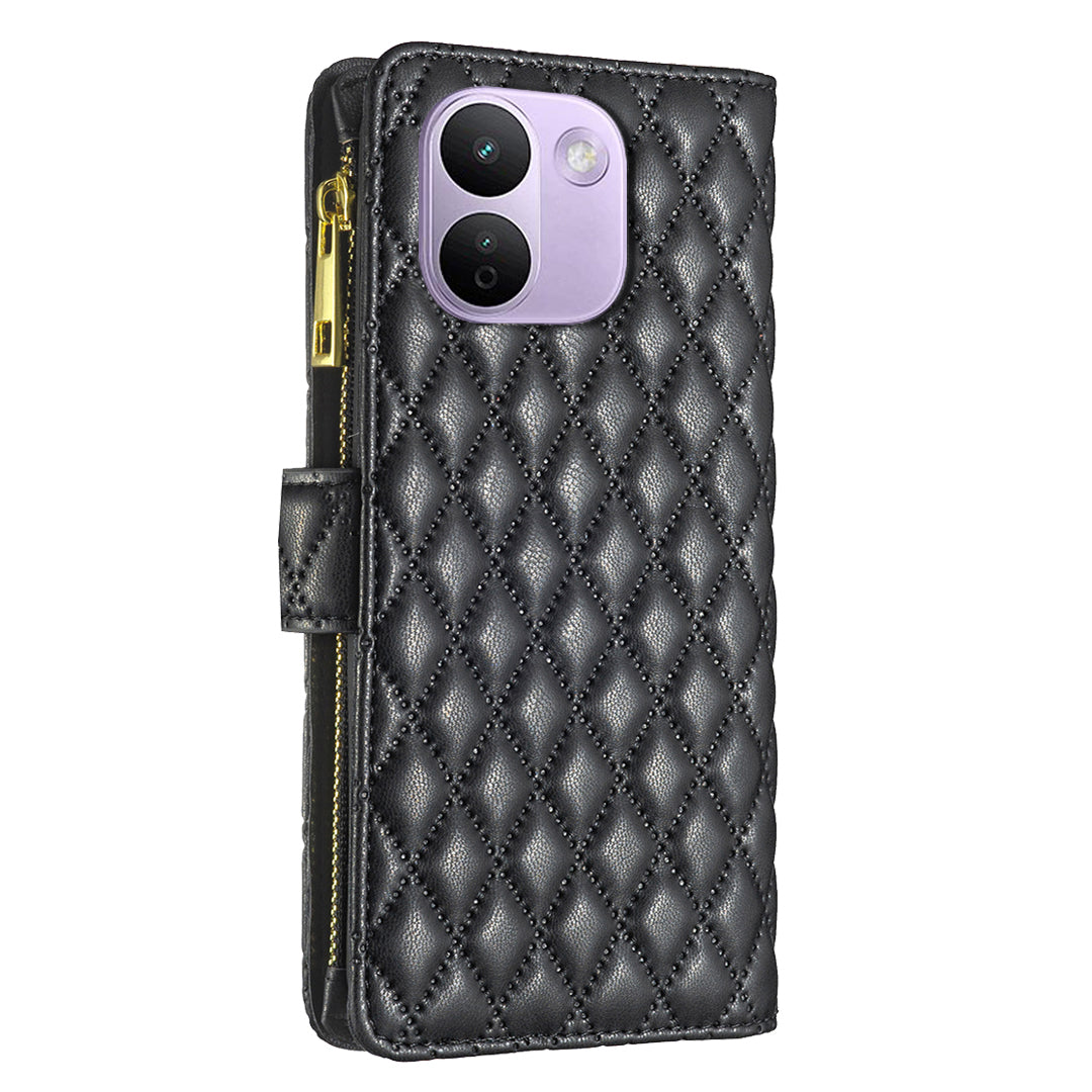 BINFEN COLOR for Xiaomi Redmi Note 17 Pro Max 5G / Note 17 Pro+ 5G BF Style-15 Leather Case Zipper Pocket Rhombus Phone Cover