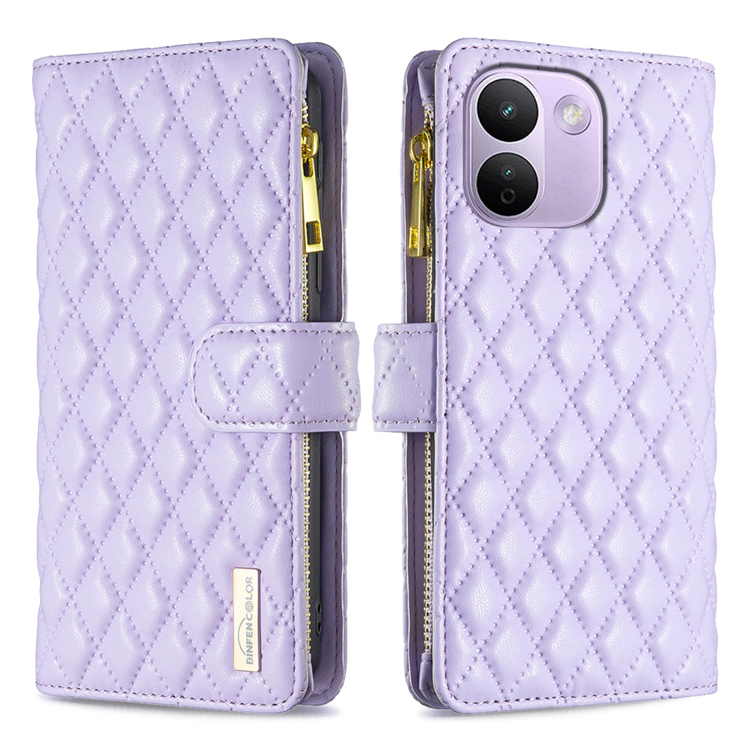 BINFEN COLOR for Xiaomi Redmi Note 17 Pro Max 5G / Note 17 Pro+ 5G BF Style-15 Leather Case Zipper Pocket Rhombus Phone Cover