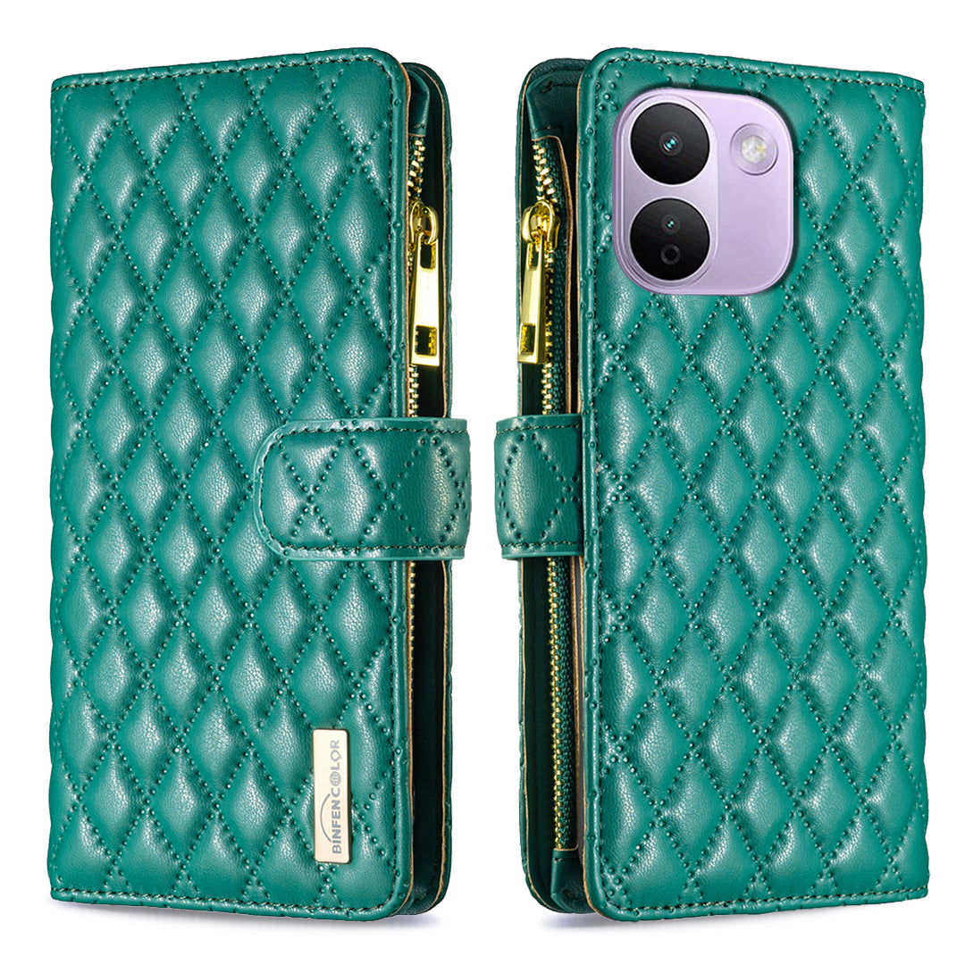 BINFEN COLOR för Xiaomi Redmi Note 17 Pro Max 5G / Note 17 Pro+ 5G BF Style-15 Läderfodral Blixtlåsficka Rombiskt mobilfodral