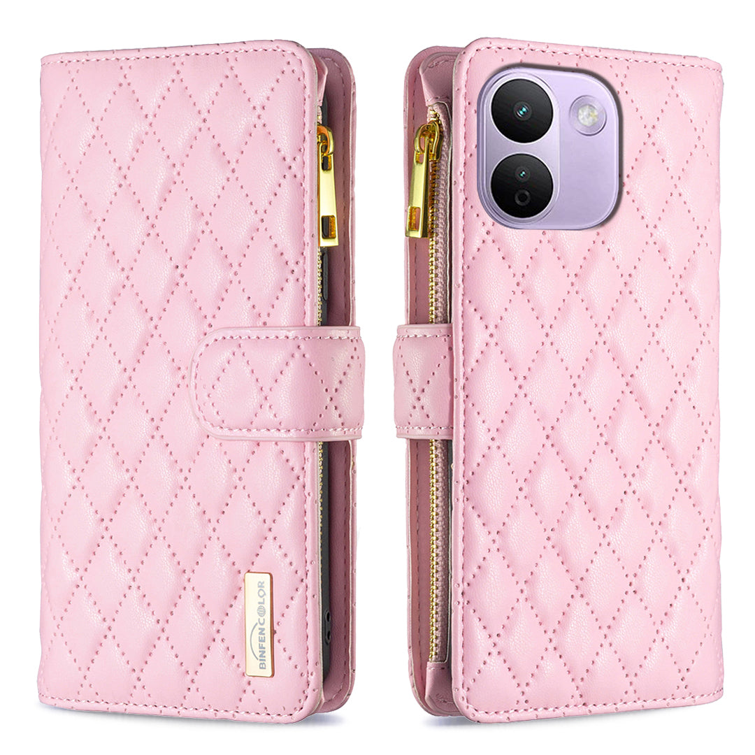 BINFEN COLOR for Xiaomi Redmi Note 17 Pro Max 5G / Note 17 Pro+ 5G BF Style-15 Leather Case Zipper Pocket Rhombus Phone Cover