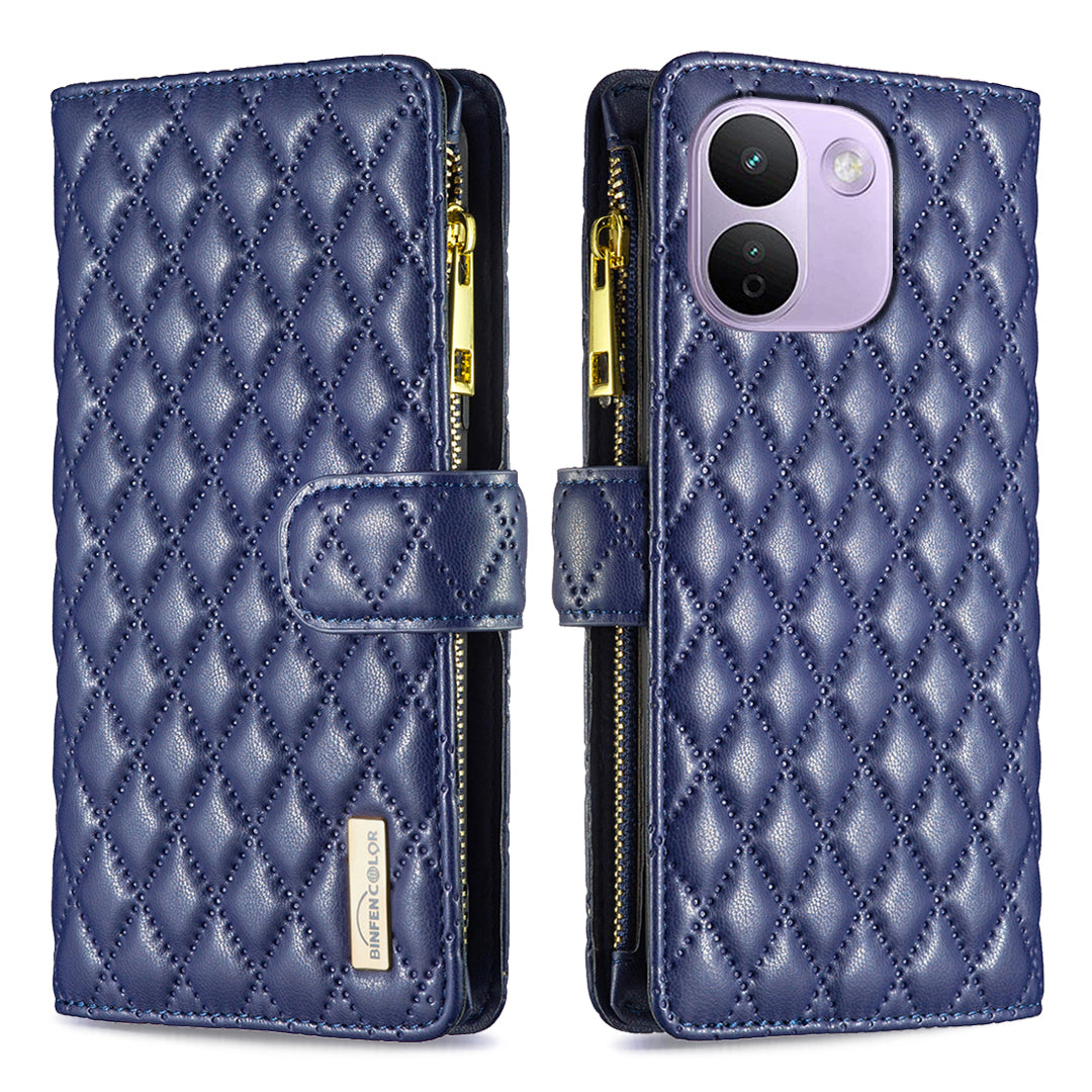 BINFEN COLOR for Xiaomi Redmi Note 17 Pro Max 5G / Note 17 Pro+ 5G BF Style-15 Leather Case Zipper Pocket Rhombus Phone Cover