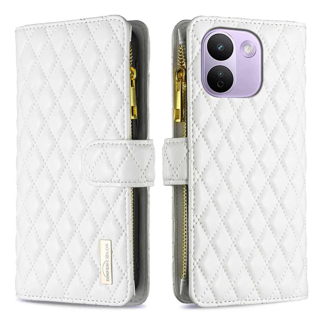 BINFEN COLOR for Xiaomi Redmi Note 17 Pro Max 5G / Note 17 Pro+ 5G BF Style-15 Leather Case Zipper Pocket Rhombus Phone Cover