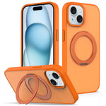 For iPhone 15 Case with Rotating Magnetic Kickstand PC + TPU Skin-Touch Phone Cover
