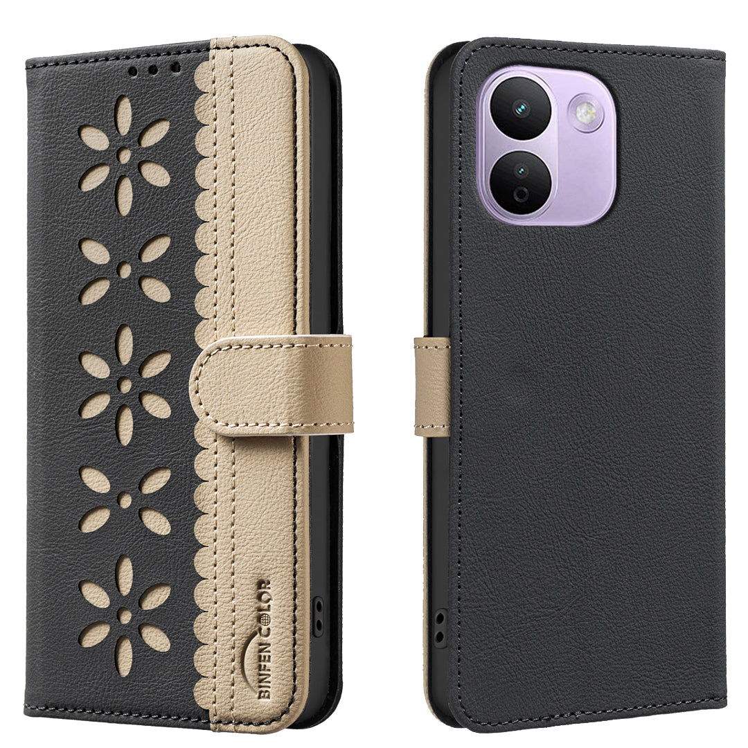 BINFEN COLOR för Xiaomi Redmi Note 17 Pro Max 5G / Note 17 Pro+ 5G BF36 Läderfodral Blommönster mobilskal RFID-blockerande Plånboksställ