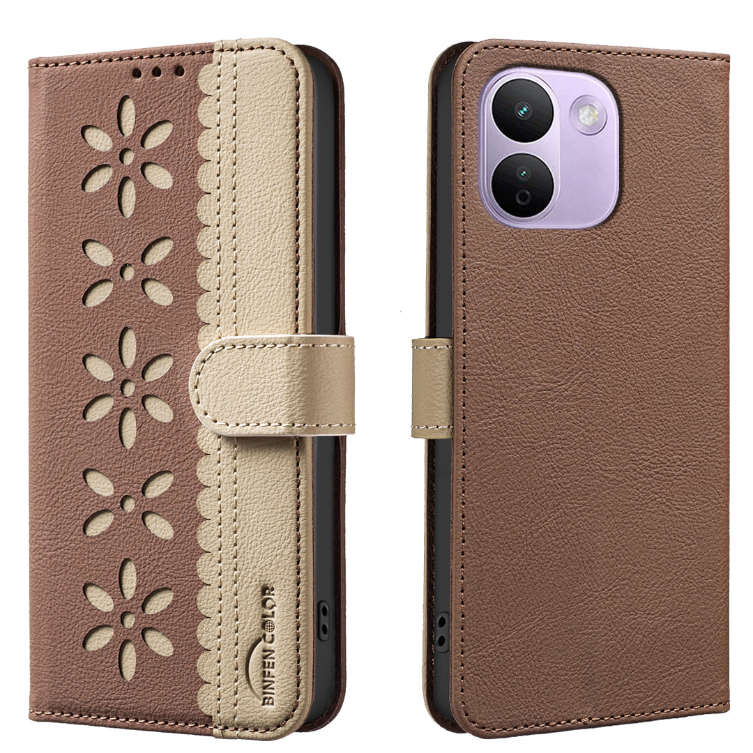 BINFEN COLOR för Xiaomi Redmi Note 17 Pro Max 5G / Note 17 Pro+ 5G BF36 Läderfodral Blommönster mobilskal RFID-blockerande Plånboksställ