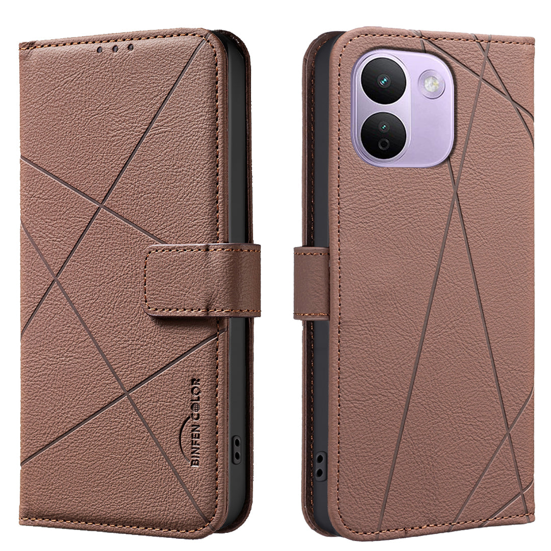 BINFEN COLOR for Xiaomi Redmi Note 17 Pro Max 5G / Note 17 Pro+ 5G BF35 Case Geometry Imprinted Leather Phone Cover RFID Blocking Wallet Stand