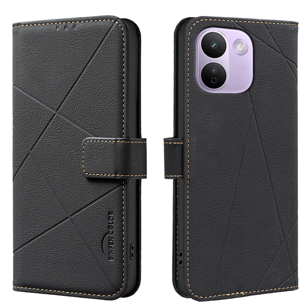 BINFEN COLOR for Xiaomi Redmi Note 17 Pro Max 5G / Note 17 Pro+ 5G BF35 Case Geometry Imprinted Leather Phone Cover RFID Blocking Wallet Stand
