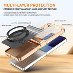 For Samsung Galaxy Z Flip7 5G Case Magnetic Rotating Kickstand Aramid Fiber Texture Leather + PC Phone Cover with HD Screen Protector
