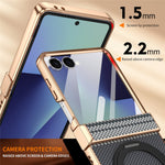 For Samsung Galaxy Z Flip7 5G Case Magnetic Rotating Kickstand Aramid Fiber Texture Leather + PC Phone Cover with HD Screen Protector