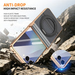 For Samsung Galaxy Z Flip7 5G Case Magnetic Rotating Kickstand Aramid Fiber Texture Leather + PC Phone Cover with HD Screen Protector