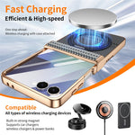 For Samsung Galaxy Z Flip7 5G Case Magnetic Rotating Kickstand Aramid Fiber Texture Leather + PC Phone Cover with HD Screen Protector