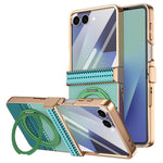 For Samsung Galaxy Z Flip7 5G Case Magnetic Rotating Kickstand Aramid Fiber Texture Leather + PC Phone Cover with HD Screen Protector
