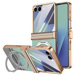 For Samsung Galaxy Z Flip7 5G Case Magnetic Rotating Kickstand Aramid Fiber Texture Leather + PC Phone Cover with HD Screen Protector
