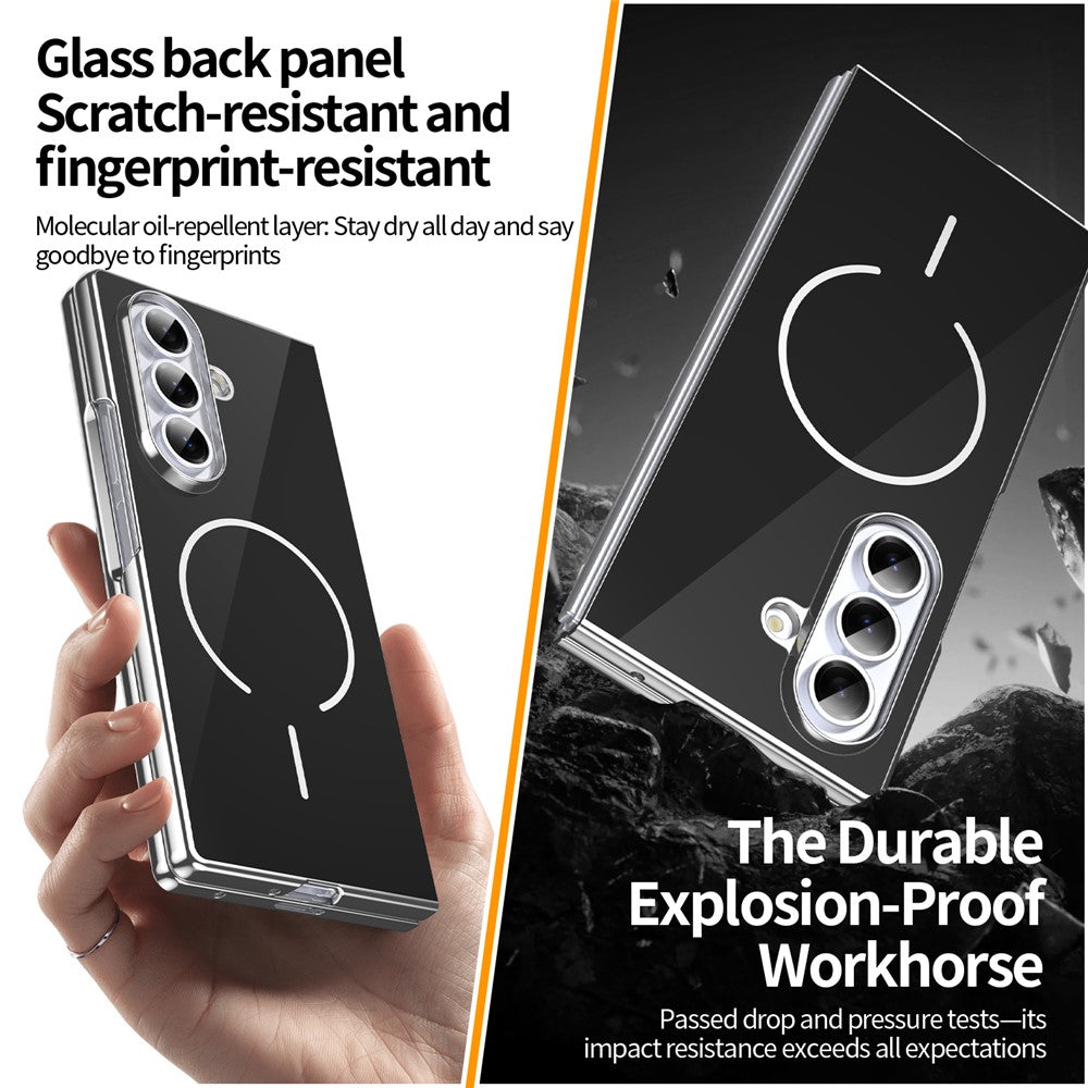 Til Samsung Galaxy Z Fold7 5G magnetisk cover, PC + glas bagside stødsikker anti-fingeraftryk telefoncover med skærmbeskytter