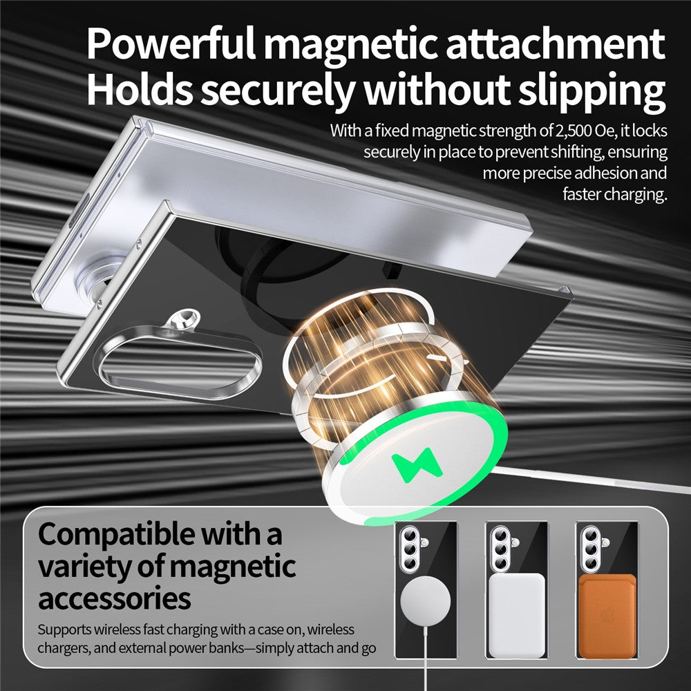 Til Samsung Galaxy Z Fold7 5G magnetisk cover, PC + glas bagside stødsikker anti-fingeraftryk telefoncover med skærmbeskytter