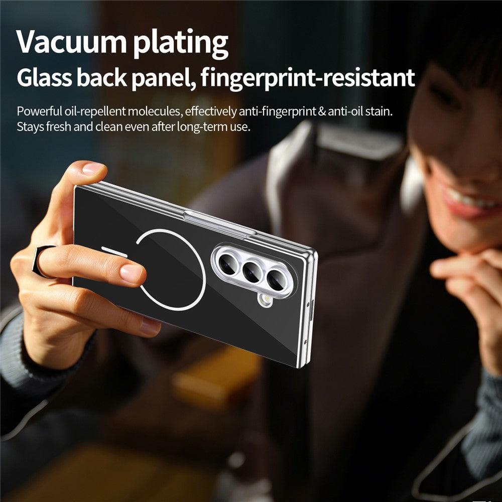 Til Samsung Galaxy Z Fold7 5G magnetisk cover, PC + glas bagside stødsikker anti-fingeraftryk telefoncover med skærmbeskytter