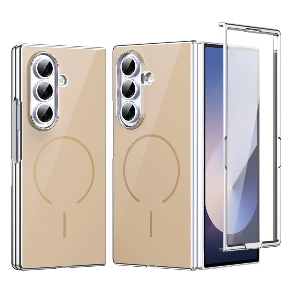 Til Samsung Galaxy Z Fold7 5G magnetisk cover, PC + glas bagside stødsikker anti-fingeraftryk telefoncover med skærmbeskytter