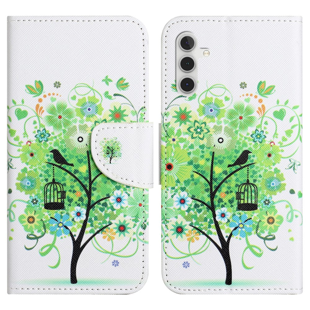 For Samsung Galaxy A34 5G Pattern Printing PU Leather Flip Folio Case Cross Texture Shockproof TPU Inner Shell Wallet Stand Phone Cover