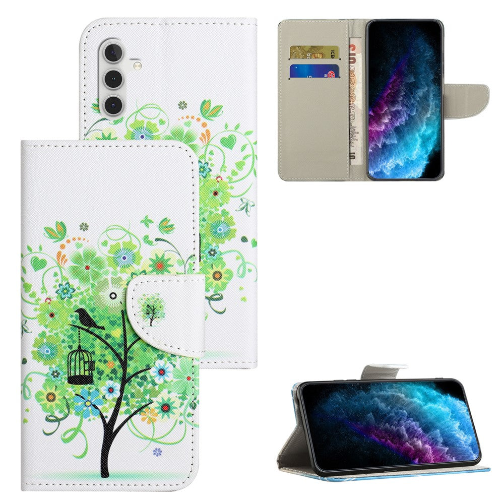 For Samsung Galaxy A34 5G Pattern Printing PU Leather Flip Folio Case Cross Texture Shockproof TPU Inner Shell Wallet Stand Phone Cover