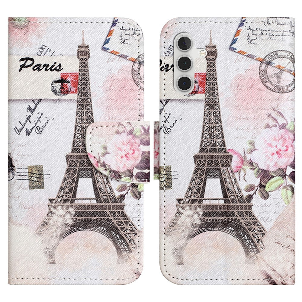 For Samsung Galaxy A34 5G Pattern Printing PU Leather Flip Folio Case Cross Texture Shockproof TPU Inner Shell Wallet Stand Phone Cover
