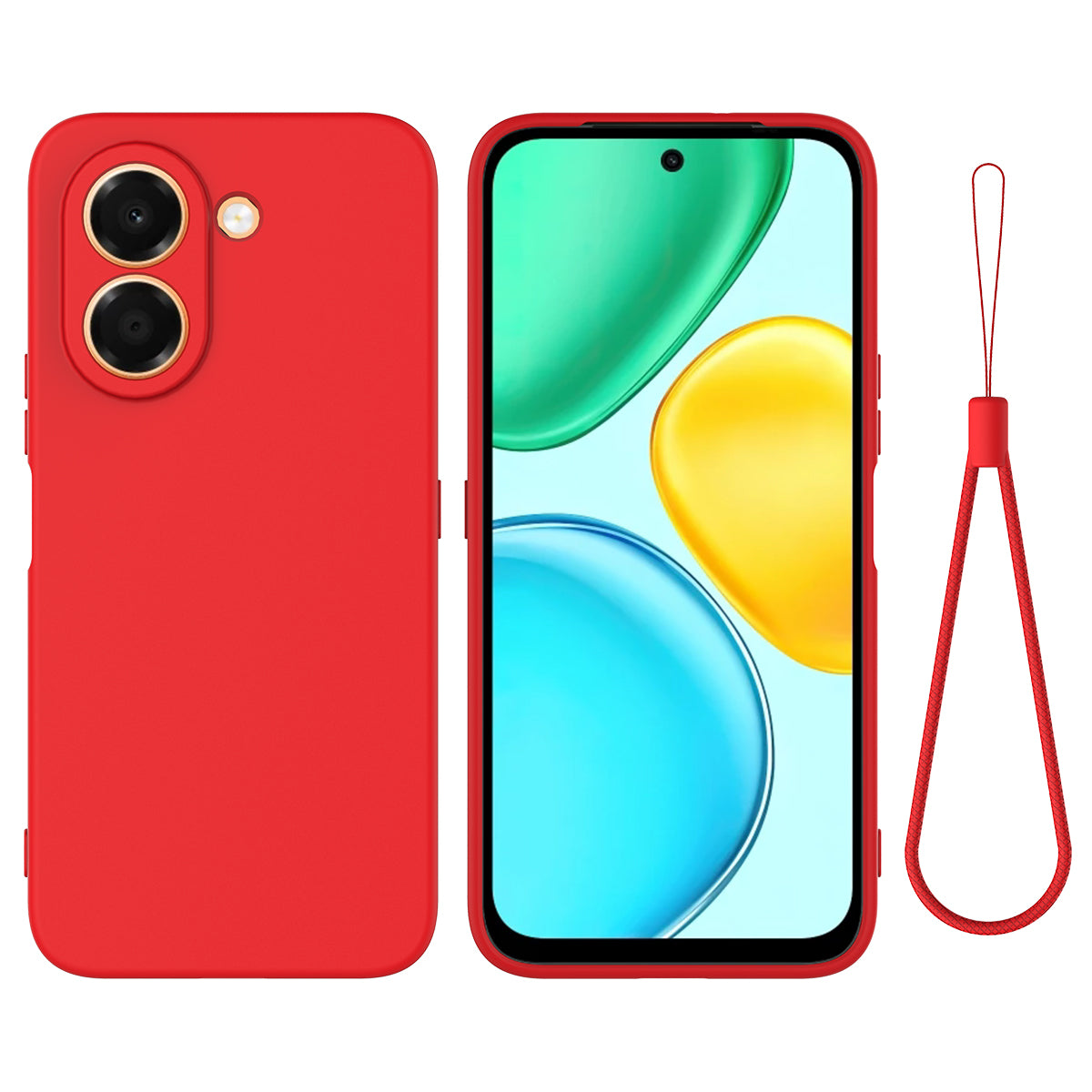 For Honor X7e 4G Liquid Silicone Case Phone Back Cover with Hand Strap