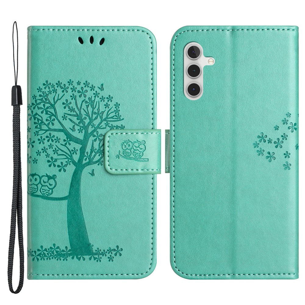 For Samsung Galaxy A34 5G Imprinted Owl Tree Pattern Stand Wallet Case PU Leather Full Protection Phone Cover
