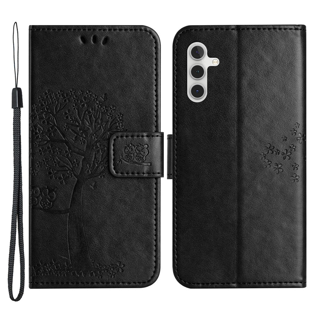 For Samsung Galaxy A34 5G Imprinted Owl Tree Pattern Stand Wallet Case PU Leather Full Protection Phone Cover
