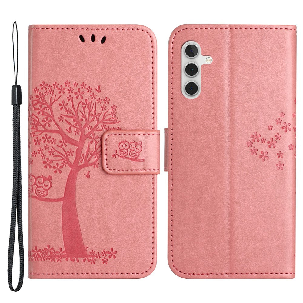 For Samsung Galaxy A34 5G Imprinted Owl Tree Pattern Stand Wallet Case PU Leather Full Protection Phone Cover