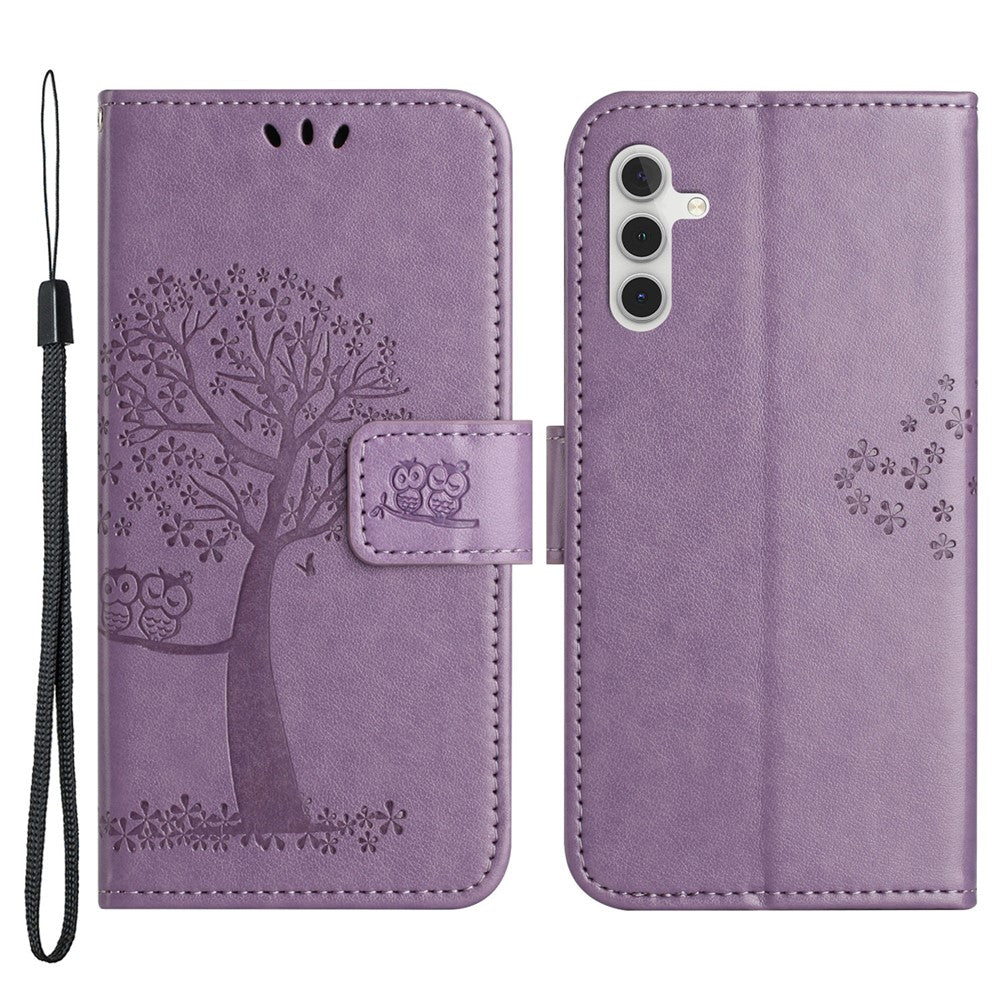 For Samsung Galaxy A34 5G Imprinted Owl Tree Pattern Stand Wallet Case PU Leather Full Protection Phone Cover