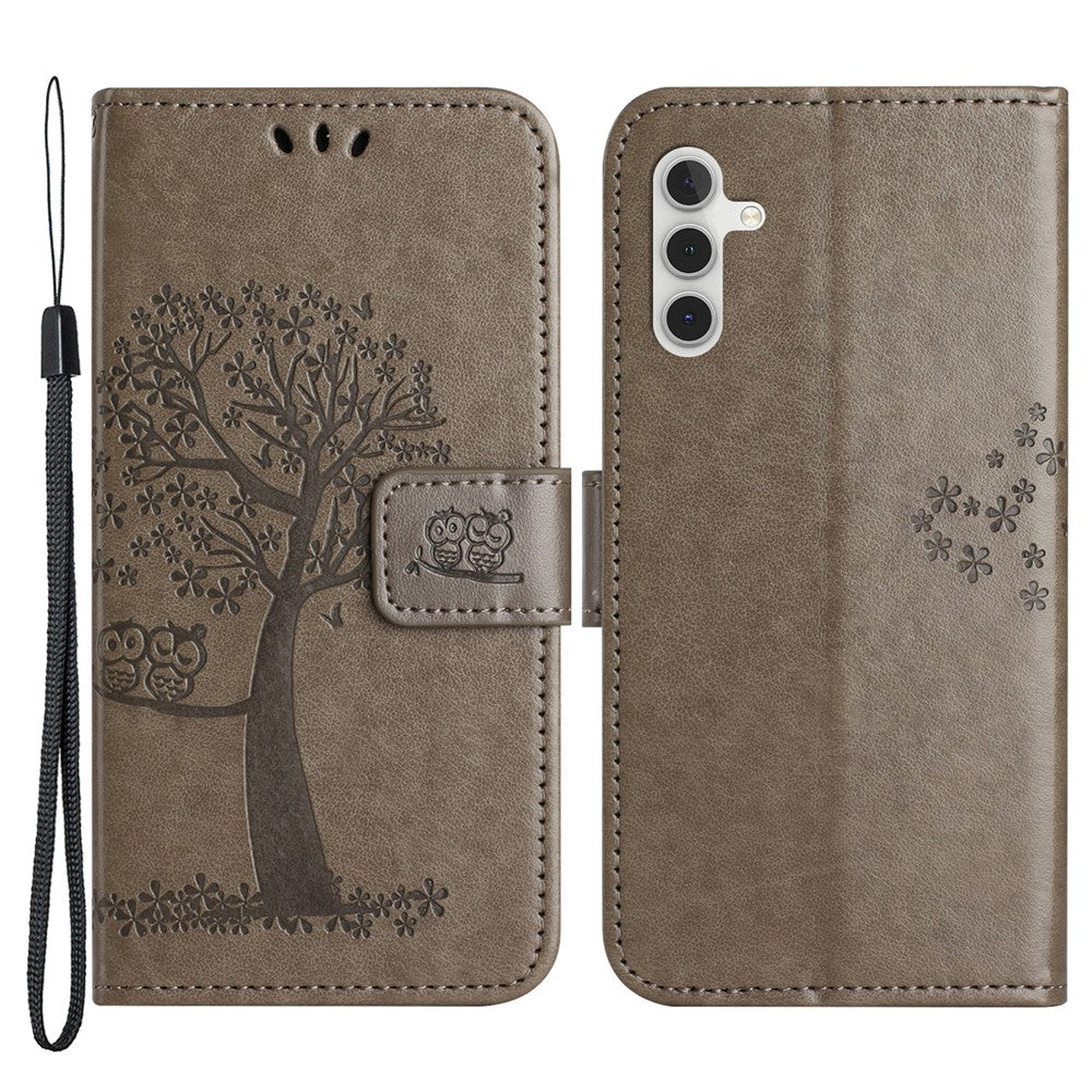 For Samsung Galaxy A34 5G Imprinted Owl Tree Pattern Stand Wallet Case PU Leather Full Protection Phone Cover