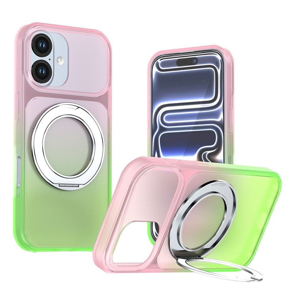 Til iPhone 16 Magnetisk Cover Roterbar Stander Gradientfarve PC + TPU Telefoncover
