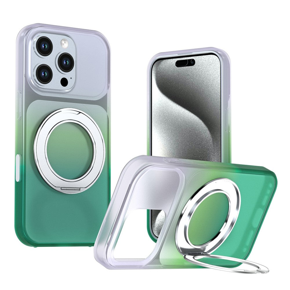 For iPhone 16 Pro Max Magnetic Case Rotary Kickstand Gradient Color PC + TPU Phone Cover