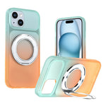 For iPhone 15 Magnetic Case Rotary Kickstand Gradient Color PC + TPU Phone Cover