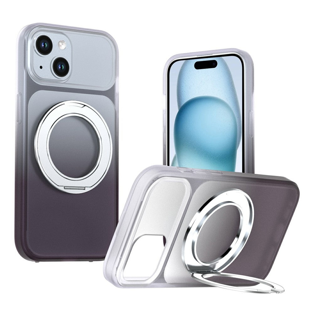 Til iPhone 15 Magnetisk Cover med Roterende Støtteben, Gradientfarvet PC + TPU Telefoncover