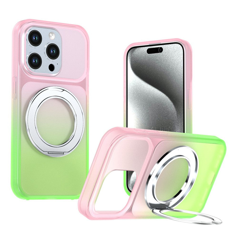 Til iPhone 15 Pro Magnetisk Cover Drejeligt Støtteben Gradientfarve PC + TPU Telefoncover
