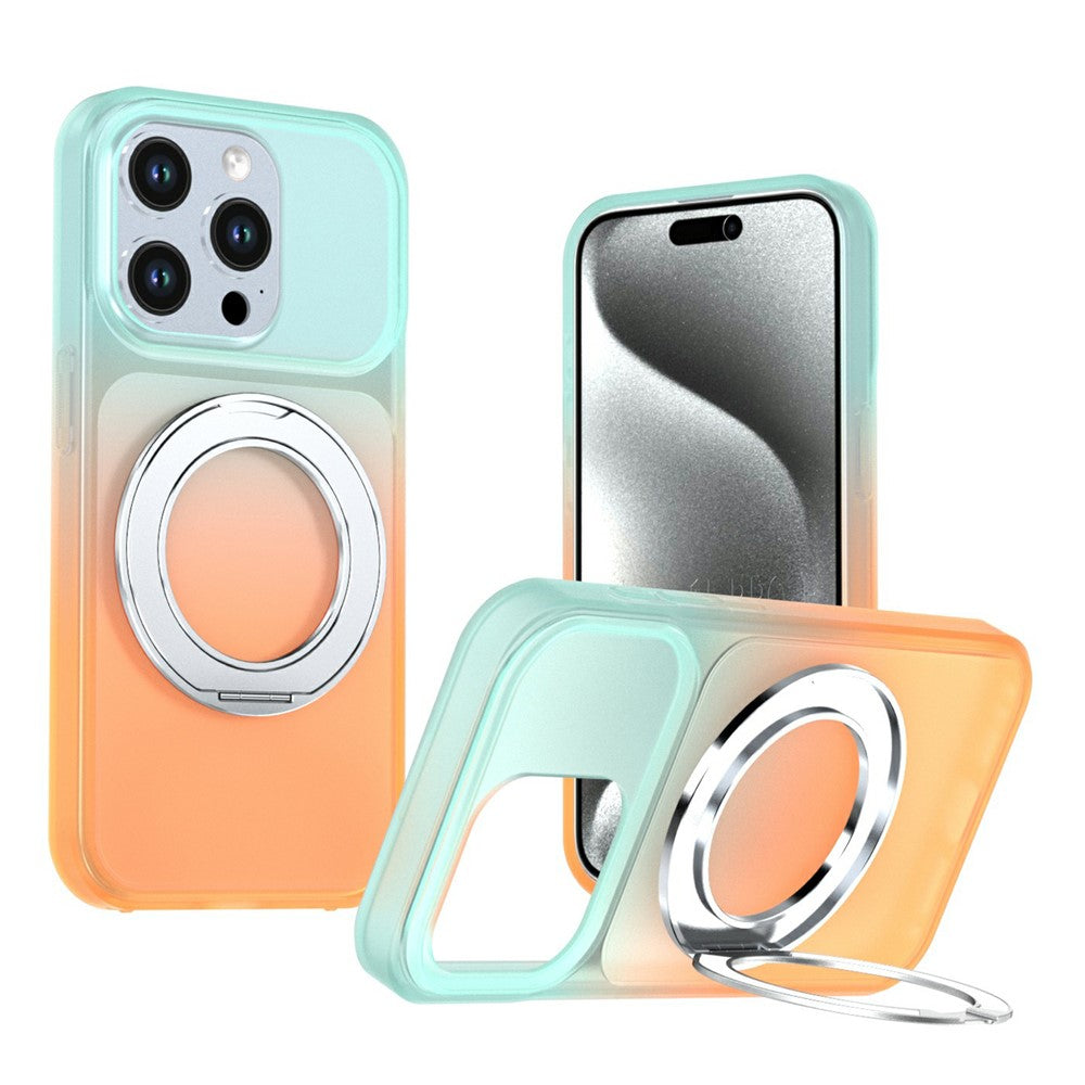 Til iPhone 15 Pro Max Magnetisk Cover Drejbar Støttefod Gradientfarve PC + TPU Telefoncover