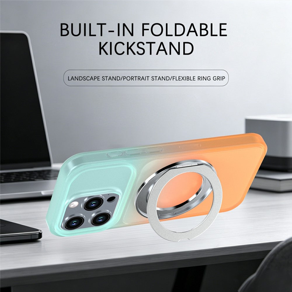 Til iPhone 15 Pro Max Magnetisk Cover Drejbar Støttefod Gradientfarve PC + TPU Telefoncover