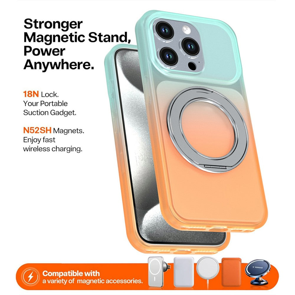 Til iPhone 15 Pro Max Magnetisk Cover Drejbar Støttefod Gradientfarve PC + TPU Telefoncover