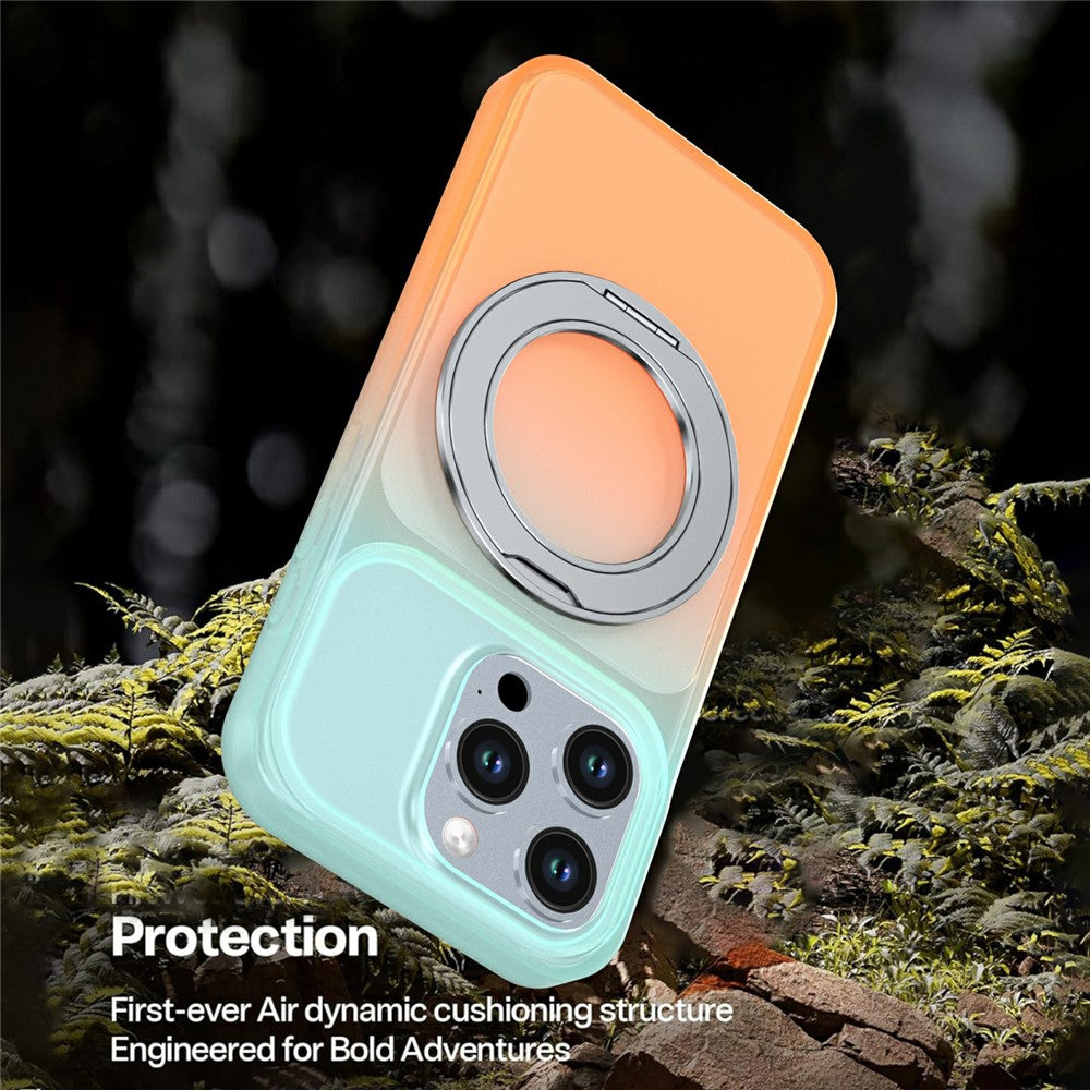 Til iPhone 15 Pro Max Magnetisk Cover Drejbar Støttefod Gradientfarve PC + TPU Telefoncover