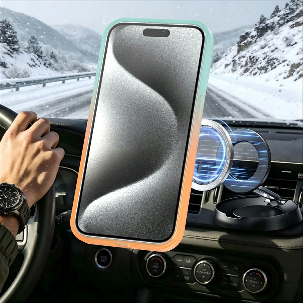 Til iPhone 15 Pro Max Magnetisk Cover Drejbar Støttefod Gradientfarve PC + TPU Telefoncover