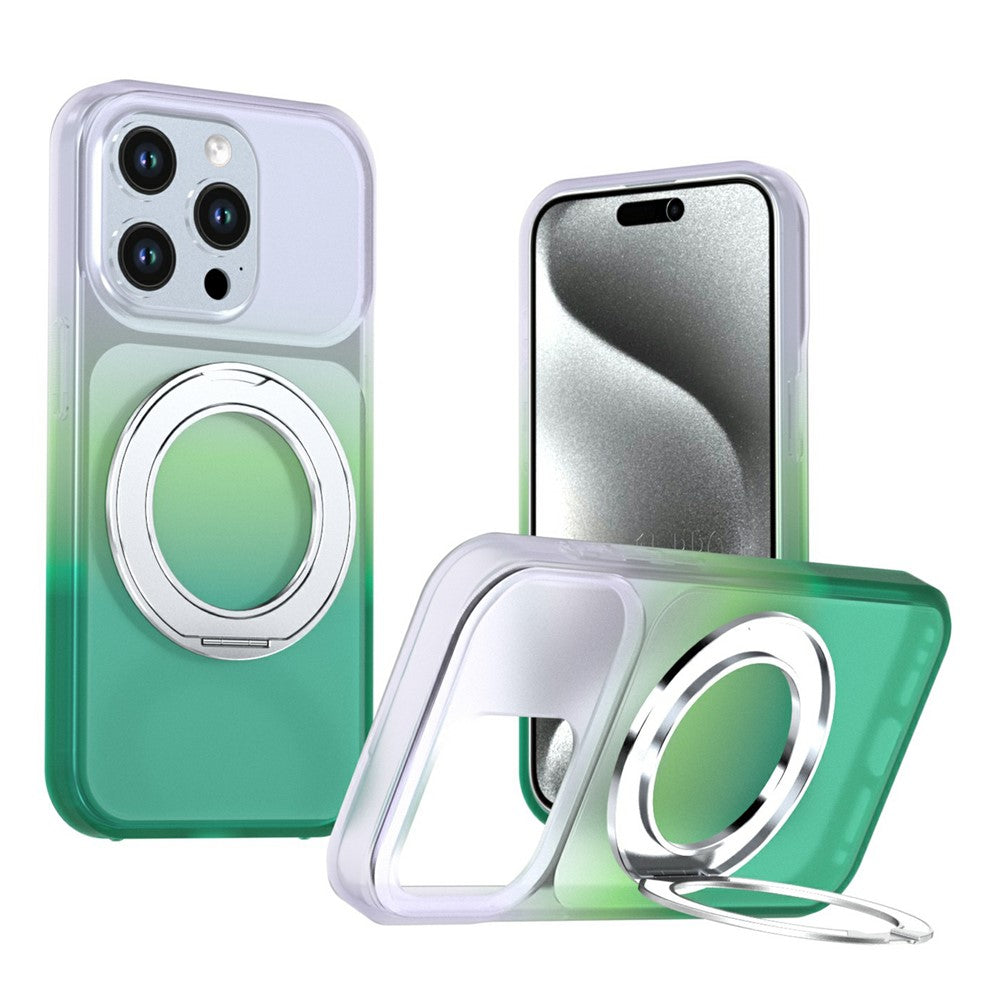 Til iPhone 15 Pro Max Magnetisk Cover Drejbar Støttefod Gradientfarve PC + TPU Telefoncover