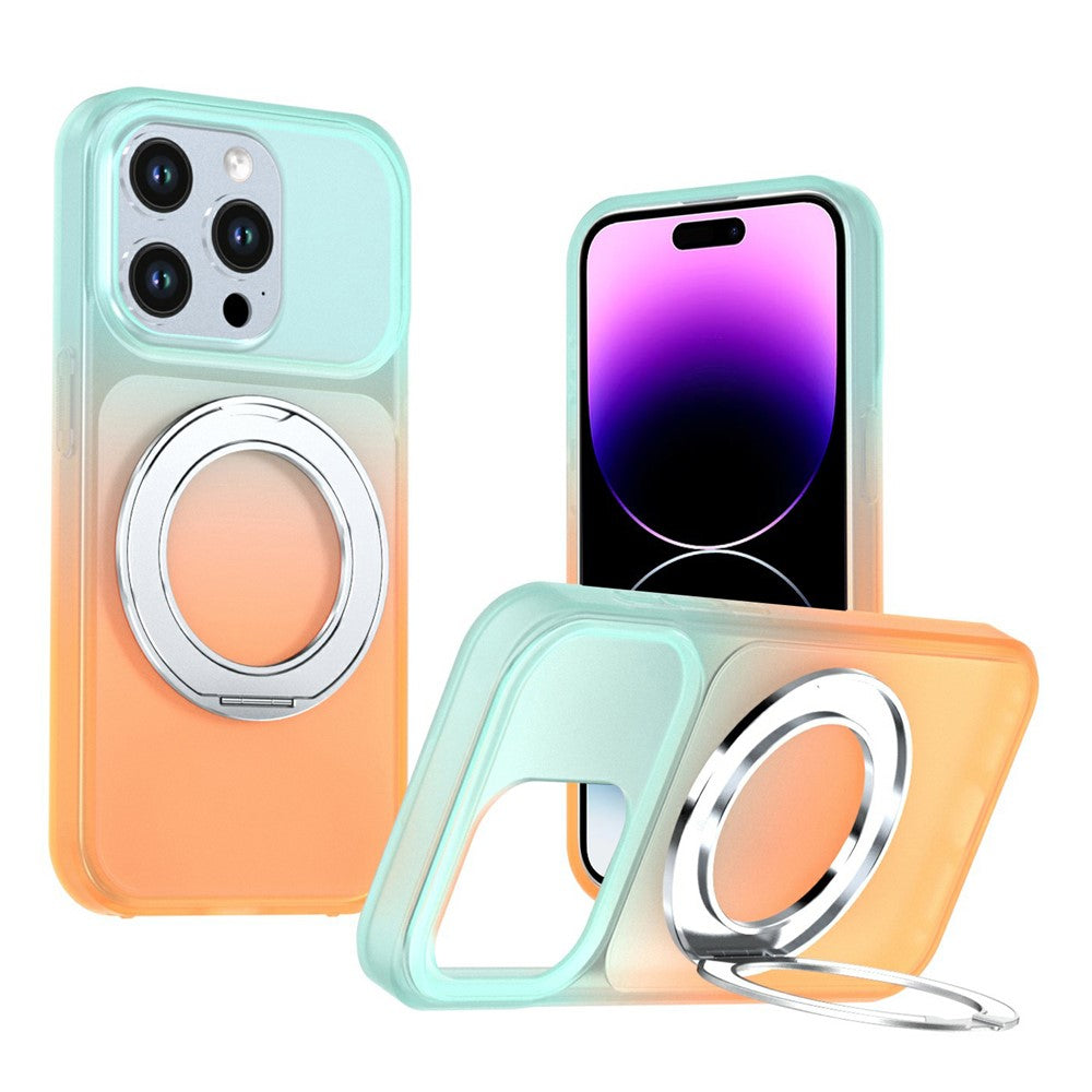 Til iPhone 14 Pro Magnetisk Etui Roterbar Støttefod Gradientfarve PC + TPU Telefoncover