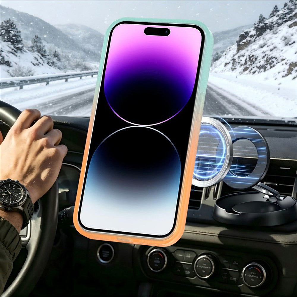Til iPhone 14 Pro Magnetisk Etui Roterbar Støttefod Gradientfarve PC + TPU Telefoncover